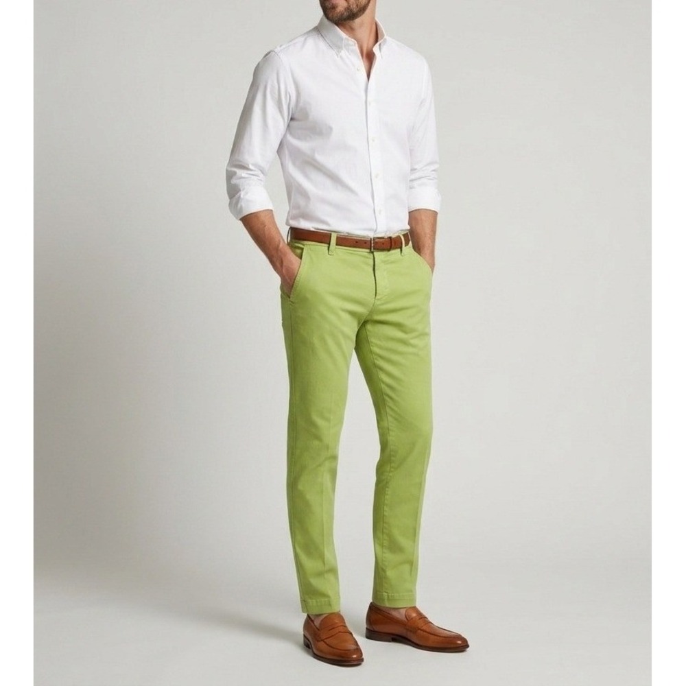 Entre Amis Mens Lime Green Tailored Trousers Slim Fit Made in Italy Size 30